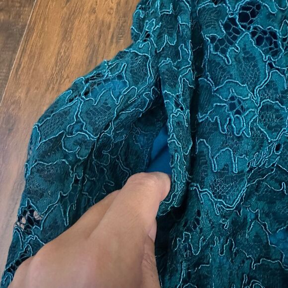 NWOT NBD REVOLVE Strappy Crossback Lace Mini Dress Fit & Flare Bluish Green - Picture 4 of 13
